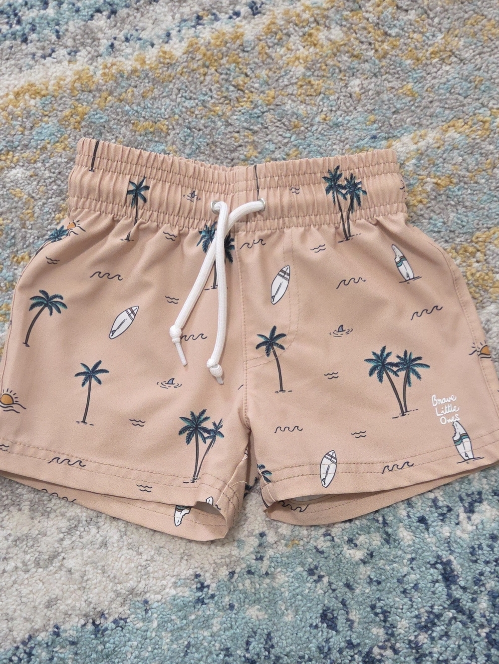 Tan Toddler Palm Tree & Surf Print Swim Shorts